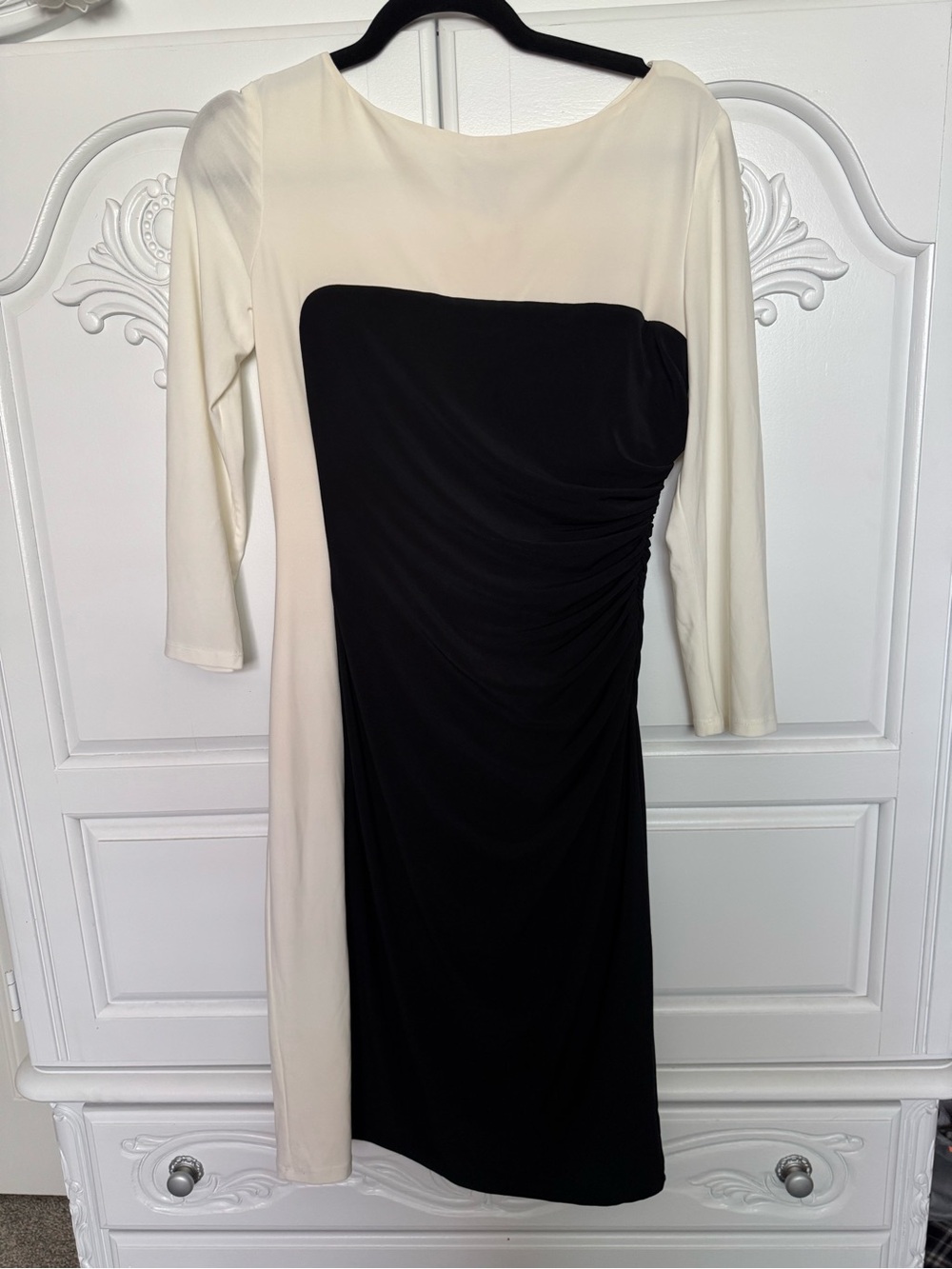 Ralph Lauren Black and Cream Colorblock Long-Sleeve Sheath Dress